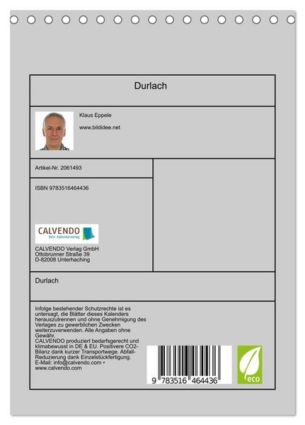 Produktbild: Durlach (Tischkalender 2026 DIN A5 hoch), CALVENDO Monatskalender
