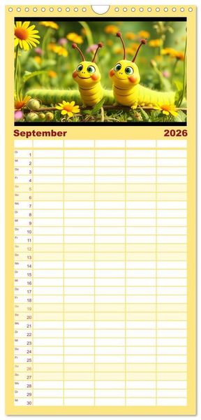 Produktbild: Familienplaner 2026 - Raupen-Rabatz - Ein Jahr voller Krabbelspa&szlig; mit 5 Spalten (Wandkalender, 21 x 45 cm) CALVENDO