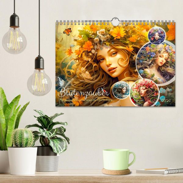 Produktbild: Bl&uuml;tenzauber - Farbenfrohe Illustrationen der G&ouml;ttin Flora (Wandkalender 2026 DIN A4 quer), CALVENDO Monatskalender