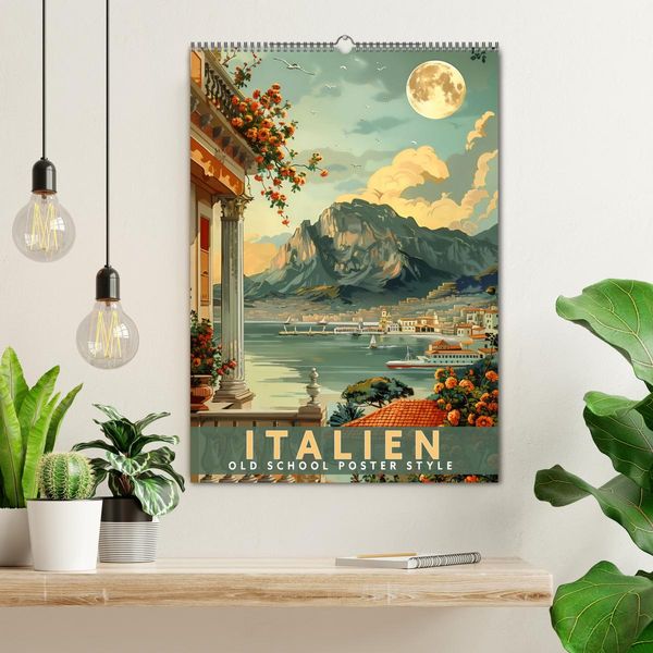 Produktbild: Italien - Old School Poster Style (Wandkalender 2026 DIN A2 hoch), CALVENDO Monatskalender