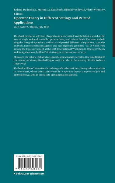 Produktbild: Operator Theory in Different Settings and Related Applications