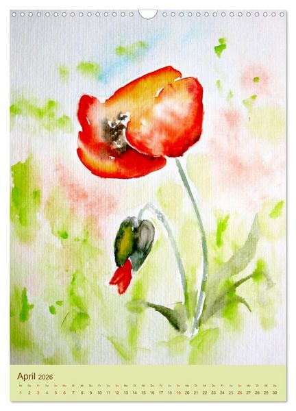Produktbild: Blumenaquarelle (Wandkalender 2026 DIN A3 hoch), CALVENDO Monatskalender