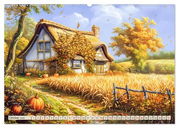 Produktbild: Kleine Cottages - Romantische Fantasieh&auml;uschen (Wandkalender 2026 DIN A2 quer), CALVENDO Monatskalender