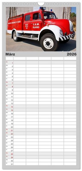 Produktbild: Familienplaner 2026 - Feuerwehrautos mit 5 Spalten (Wandkalender, 21 x 45 cm) CALVENDO