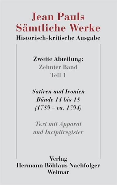Produktbild: Jean Pauls S&auml;mtliche Werke. Historisch-kritische Ausgabe