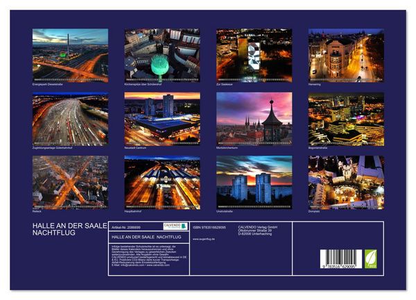 Produktbild: HALLE AN DER SAALE NACHTFLUG (hochwertiger Premium Wandkalender 2026 DIN A2 quer), Kunstdruck in Hochglanz