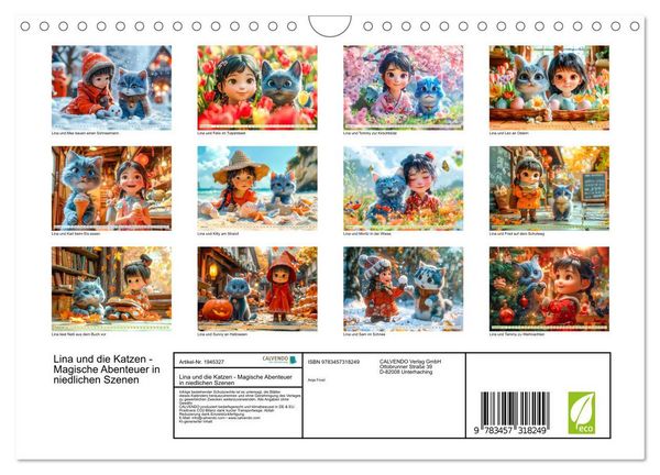 Produktbild: Lina und die Katzen - Magische Abenteuer in niedlichen Szenen (Wandkalender 2026 DIN A4 quer), CALVENDO Monatskalender