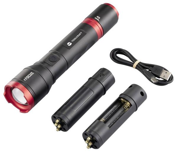 Produktbild: TOOLCRAFT TO-9927678 Handlampe verstellbar, Einstellbare Punktgr&ouml;&szlig;e, mit Stroboskopmodus, mit USB-Schnittstelle Li-Ionen Akkus