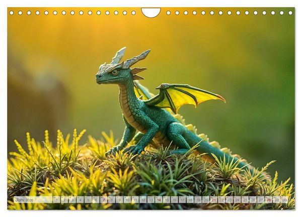 Produktbild: Regenbogenschuppen - Die geheime Welt der magischen Miniatur Drachen (Wandkalender 2026 DIN A4 quer), CALVENDO Monatskalender