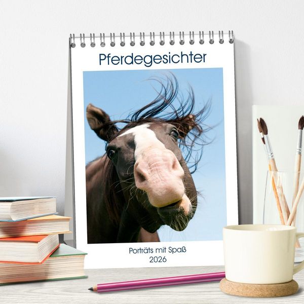 Produktbild: Pferdegesichter - Portr&auml;ts mit Spa&szlig; (Tischkalender 2026 DIN A5 hoch), CALVENDO Monatskalender