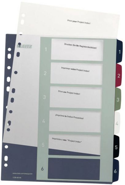Produktbild: Leitz 1236 Style Register DIN A4 1-6 Polypropylen Mehrfarbig 6 Registerblätter extrabreit, PC-beschriftbar 1236-00-00