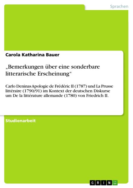 Produktbild: 'Bemerkungen über eine sonderbare litterarische Erscheinung'