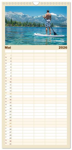 Produktbild: Familienplaner 2026 - Stand up paddling - SUP mit 5 Spalten (Wandkalender, 21 x 45 cm) CALVENDO
