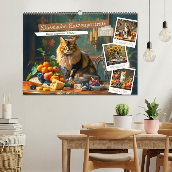 Produktbild: Klassische Katzenportr&auml;ts - Katzen in opulenten Stillleben (Wandkalender 2026 DIN A2 quer), CALVENDO Monatskalender