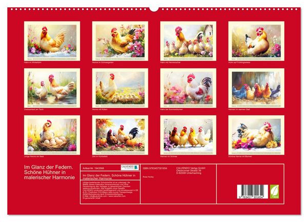 Produktbild: Im Glanz der Federn. Sch&ouml;ne H&uuml;hner in malerischer Harmonie (hochwertiger Premium Wandkalender 2026 DIN A2 quer), Kunstdruck in Hochglanz