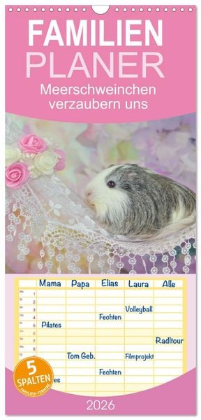 Familienplaner 2026 - Familienplaner MEERSCHWEINCHEN verzaubern uns mit 5 Spalten (Wandkalender, 21 x 45 cm) CALVENDO