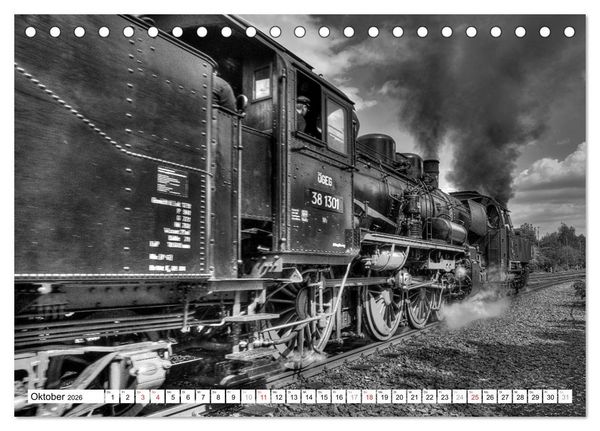 Produktbild: Unter Dampf - Eisenbahnromantik in schwarz-wei&szlig; (Tischkalender 2026 DIN A5 quer), CALVENDO Monatskalender