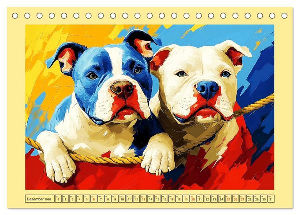 Produktbild: Pit Bulls und Familie. Bunte Bull Breed Sch&ouml;nheiten (Tischkalender 2026 DIN A5 quer), CALVENDO Monatskalender