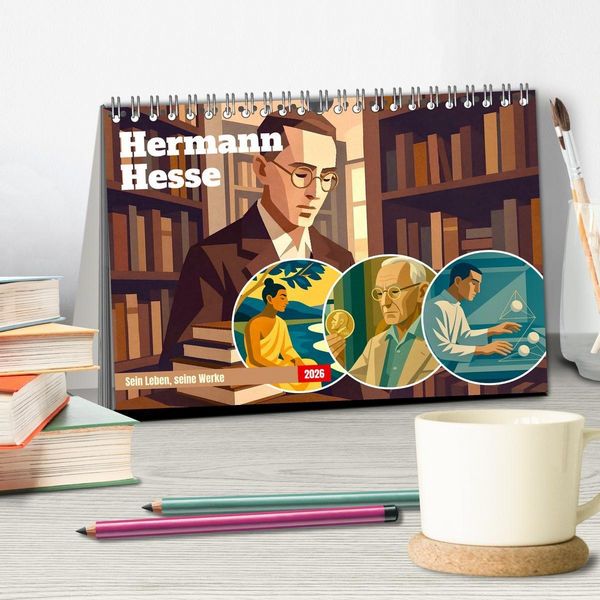 Produktbild: Hermann Hesse. Sein Leben, seine Werke (Tischkalender 2026 DIN A5 quer), CALVENDO Monatskalender