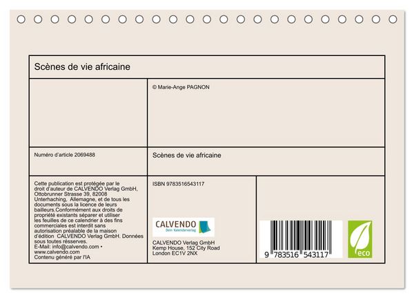 Produktbild: Sc&egrave;nes de vie africaine (Calendrier de bureau 2026 DIN A5 vertical), CALVENDO calendrier mensuel