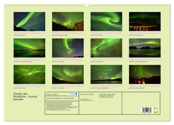 Produktbild: Zauber des Nordlichts - Aurora borealis (Wandkalender 2026 DIN A2 quer), CALVENDO Monatskalender