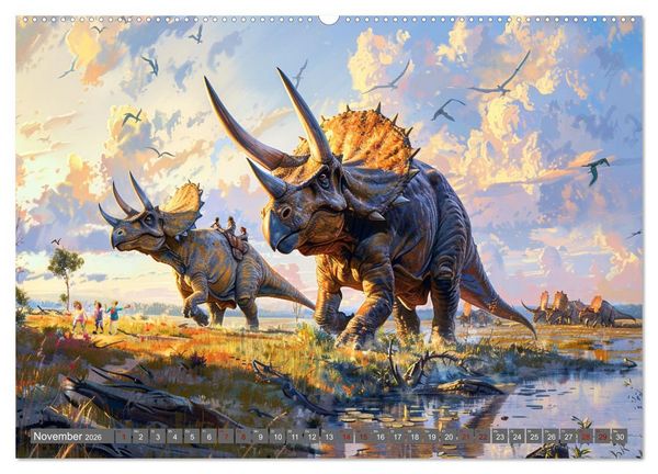 Produktbild: Meine Freunde sind Dinosaurier (hochwertiger Premium Wandkalender 2026 DIN A2 quer), Kunstdruck in Hochglanz