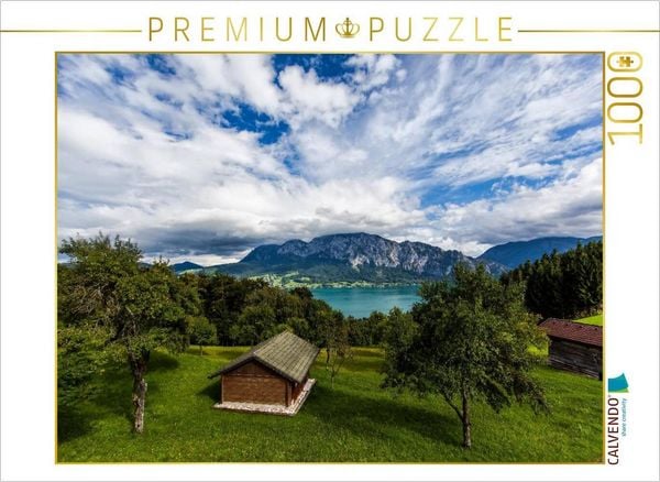 CALVENDO Puzzle Blick über Attersee aufs Höllengebirge | 1000 Teile Lege-Größe 64x48cm Foto-Puzzle für glückliche Stunden