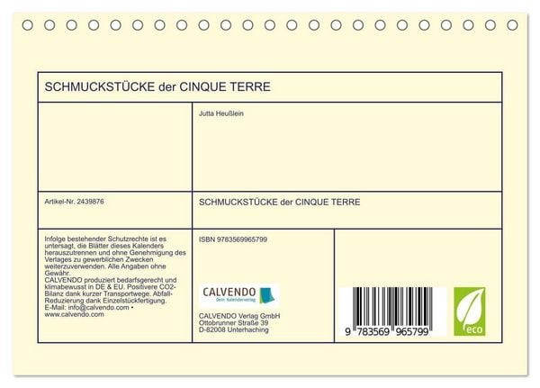 Produktbild: SCHMUCKST&Uuml;CKE der CINQUE TERRE (Tischkalender 2027 DIN A5 quer), CALVENDO Monatskalender