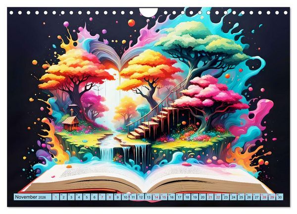 Produktbild: Bunte B&uuml;cherseiten (Wandkalender 2026 DIN A4 quer), CALVENDO Monatskalender