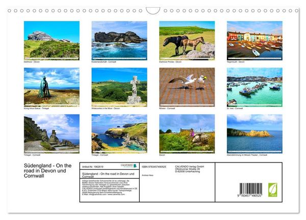 Produktbild: S&uuml;dengland - On the road in Devon und Cornwall (Wandkalender 2026 DIN A3 quer), CALVENDO Monatskalender