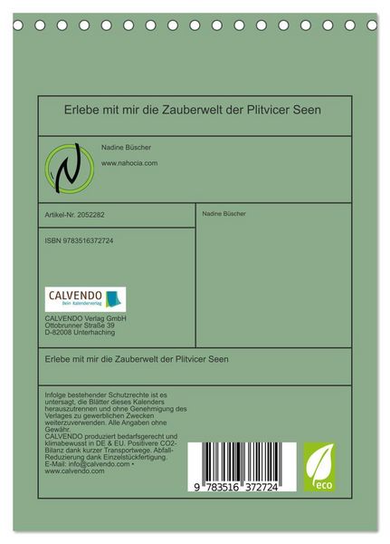 Produktbild: Erlebe mit mir die Zauberwelt der Plitvicer Seen (Tischkalender 2026 DIN A5 hoch), CALVENDO Monatskalender