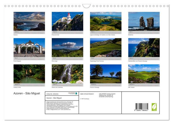 Produktbild: Azoren - S&atilde;o Miguel (Wandkalender 2026 DIN A3 quer), CALVENDO Monatskalender