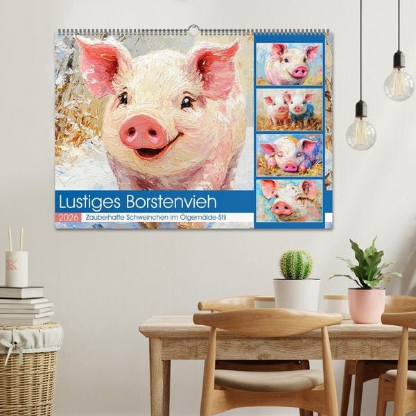Produktbild: Lustiges Borstenvieh. Zauberhafte Schweinchen im &Ouml;lgem&auml;lde-Stil (Wandkalender 2026 DIN A2 quer), CALVENDO Monatskalender