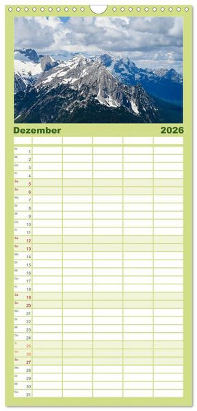 Produktbild: Familienplaner 2026 - Alpenwelten-Zwischen Wetterstein und Karwendel mit 5 Spalten (Wandkalender, 21 x 45 cm) CALVENDO