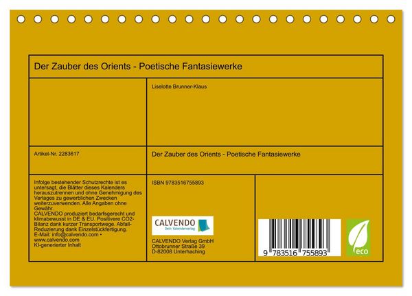 Produktbild: Der Zauber des Orients - Poetische Fantasiewerke (Tischkalender 2027 DIN A5 quer), CALVENDO Monatskalender