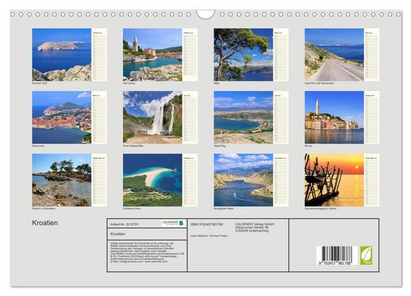 Produktbild: Kroatien (Wandkalender 2026 DIN A3 quer), CALVENDO Monatskalender