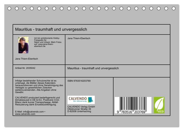 Produktbild: Mauritius - traumhaft und unvergesslich (Tischkalender 2026 DIN A5 quer), CALVENDO Monatskalender