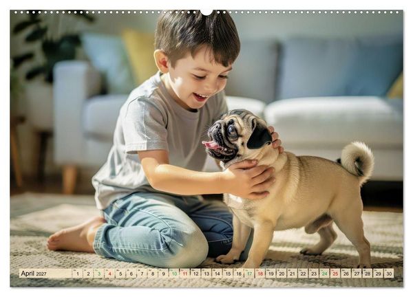 Produktbild: Der kleine Mops-Kalender (Wandkalender 2027 DIN A2 quer), CALVENDO Monatskalender