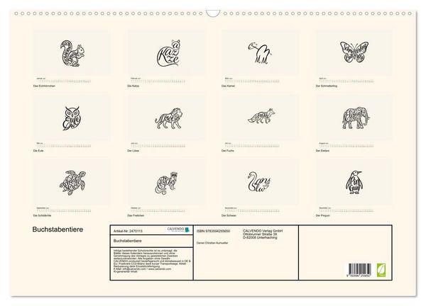 Produktbild: Buchstabentiere (Wandkalender 2027 DIN A2 quer), CALVENDO Monatskalender