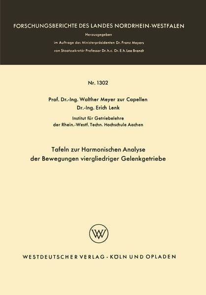 Produktbild: Tafeln zur Harmonischen Analyse der Bewegungen viergliedriger Gelenkgetriebe