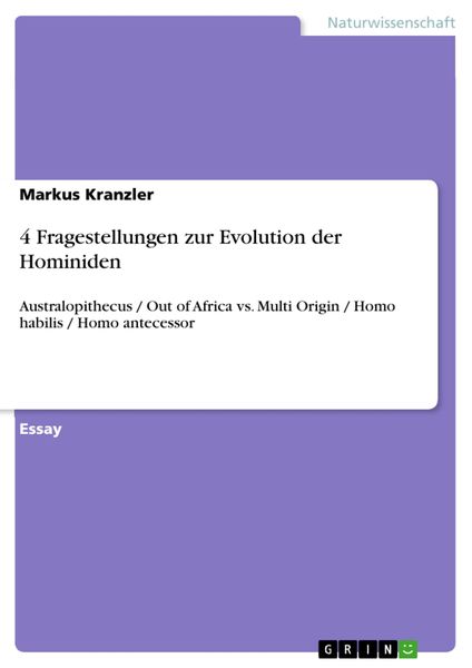Produktbild: 4 Fragestellungen zur Evolution der Hominiden