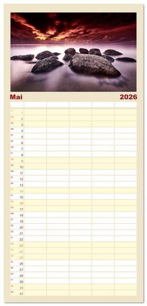 Produktbild: Familienplaner 2026 - Ostseesteine mit 5 Spalten (Wandkalender, 21 x 45 cm) CALVENDO