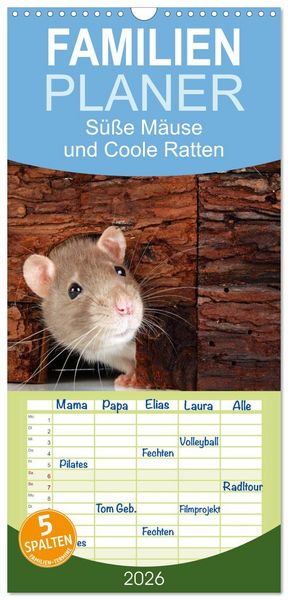 Produktbild: Familienplaner 2026 - S&uuml;&szlig;e M&auml;use und Coole Ratten mit 5 Spalten (Wandkalender, 21 x 45 cm) CALVENDO