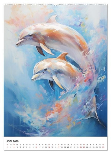 Produktbild: Zauberhafte Delfine. Aquarelle von Spiel und Spa&szlig; in den Wellen (hochwertiger Premium Wandkalender 2026 DIN A2 hoch), Kunstdruck in Hochglanz