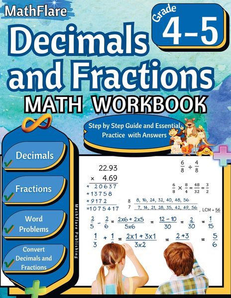 Produktbild: Decimals and Fractions Math Workbook 4th and 5th Grade