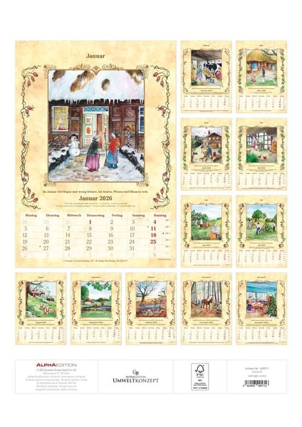 Produktbild: Bauernkalender 2025 - Bildkalender A3 (29,7x42 cm) - mit Feiertagen (DE/AT/CH) und Platz für Notizen - inkl. Bauernregeln - Wandkalender