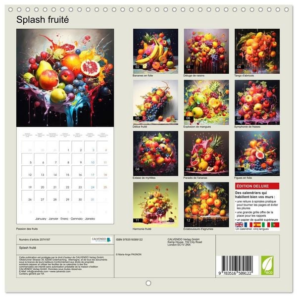 Produktbild: Splash fruit&eacute; (Calendrier mural carr&eacute; 2026 30x30 cm) Calendrier double avec une page pour vos prises de notes