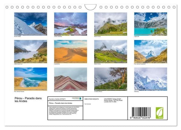 Produktbild: P&eacute;rou - Paradis dans les Andes (Calendrier mural 2026 DIN A4 vertical), CALVENDO calendrier mensuel