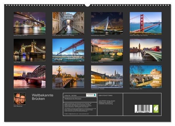 Produktbild: Weltbekannte Br&uuml;cken (hochwertiger Premium Wandkalender 2026 DIN A2 quer), Kunstdruck in Hochglanz