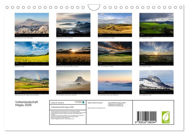 Produktbild: Vulkanlandschaft Hegau 2026 (Wandkalender 2026 DIN A4 quer), CALVENDO Monatskalender
